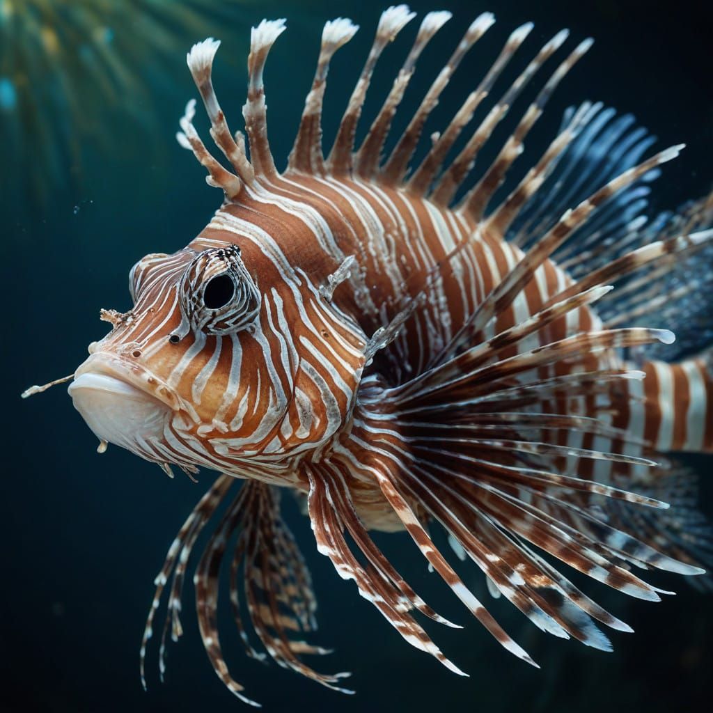 Majestic Lionfish in Vibrant Art Nouveau-Inspired Portrait