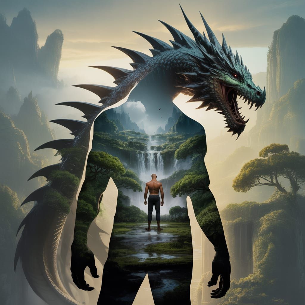 Dragon Silhouette in Mythical World: Cinematic Digital Art