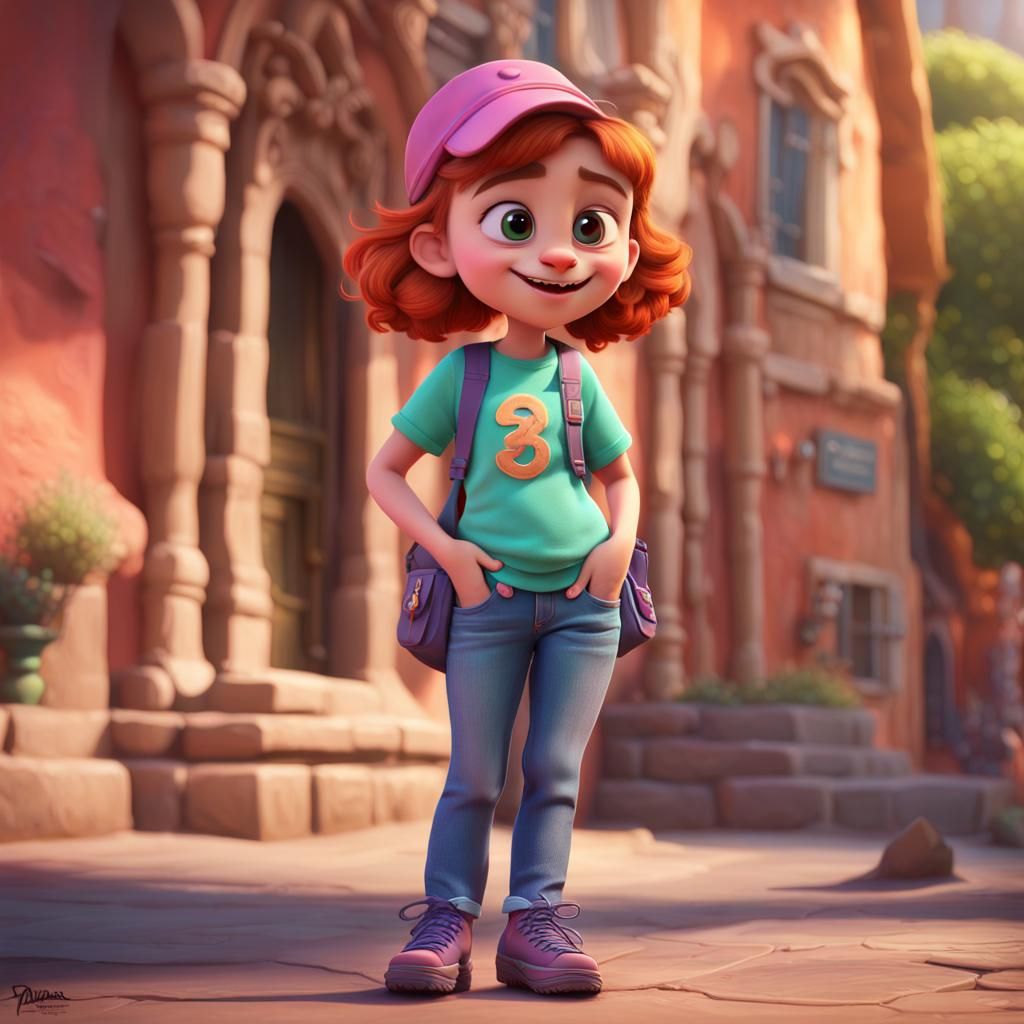 Cartoon Girl in Cityscape: 3D Digital Art