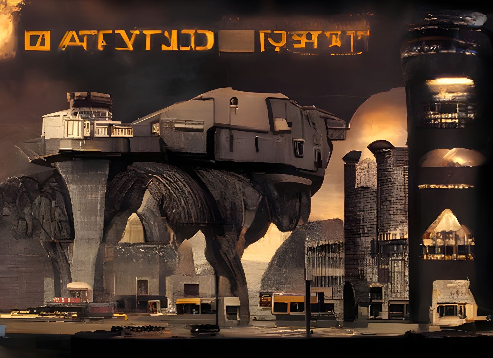 Futuristic Battletech Cityscape in Colville Style