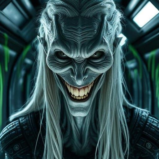 Stargate Wraith Concept Art: Pale Skin, White Hair, Angry Ey...