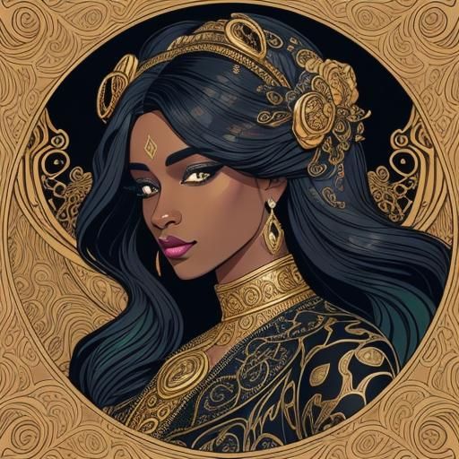 Art Nouveau Woman with Metallic Dragons