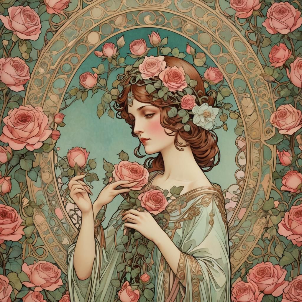 Art Deco Roses in Nouveau Style
