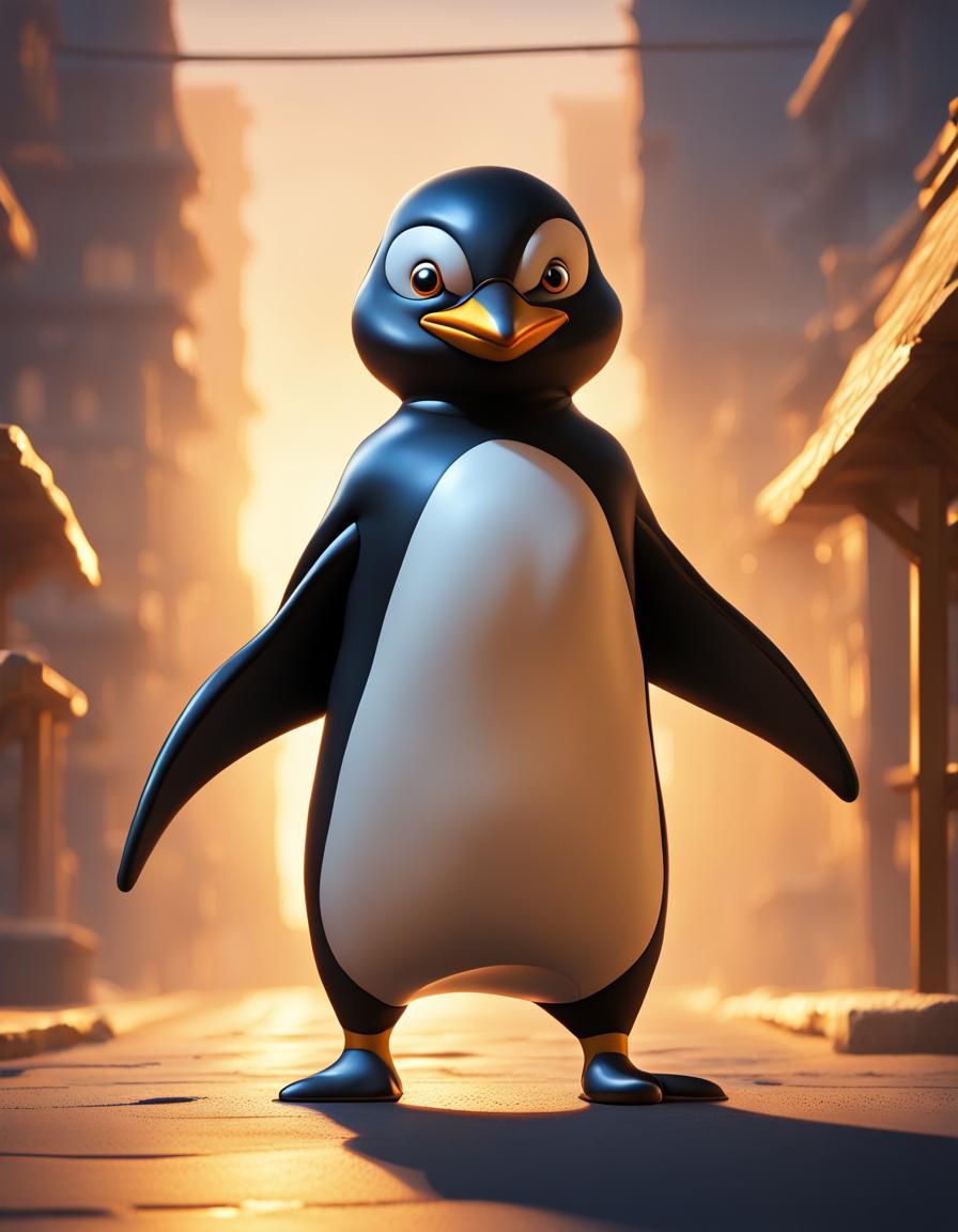 Penguin Ninja in 2D Cartoon Style