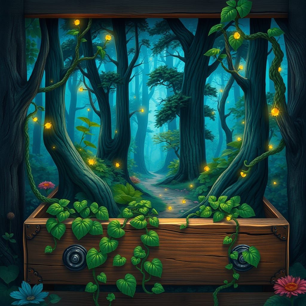 Lush Forest Overflowing from Drawer, Fantasy Concept Art