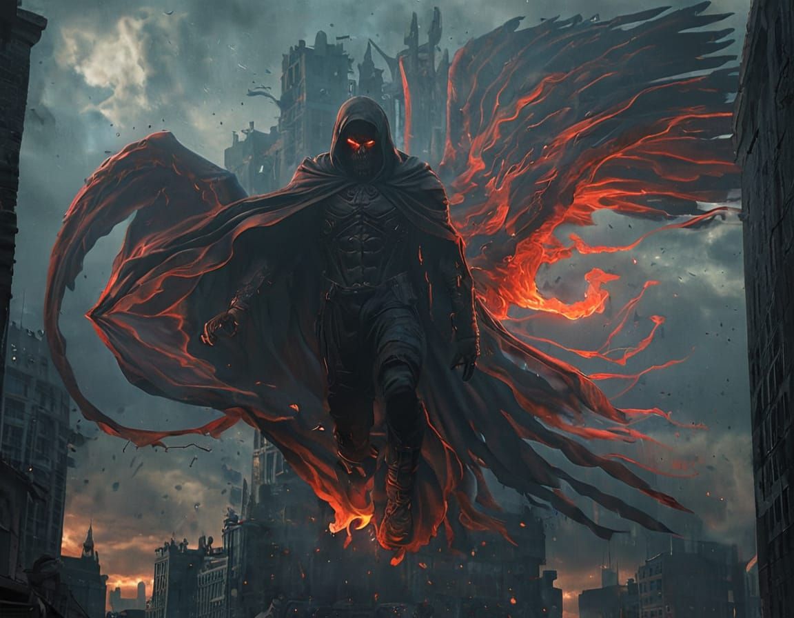 Majestic Cloaked Angel of Death Descends in Dark Fantasy