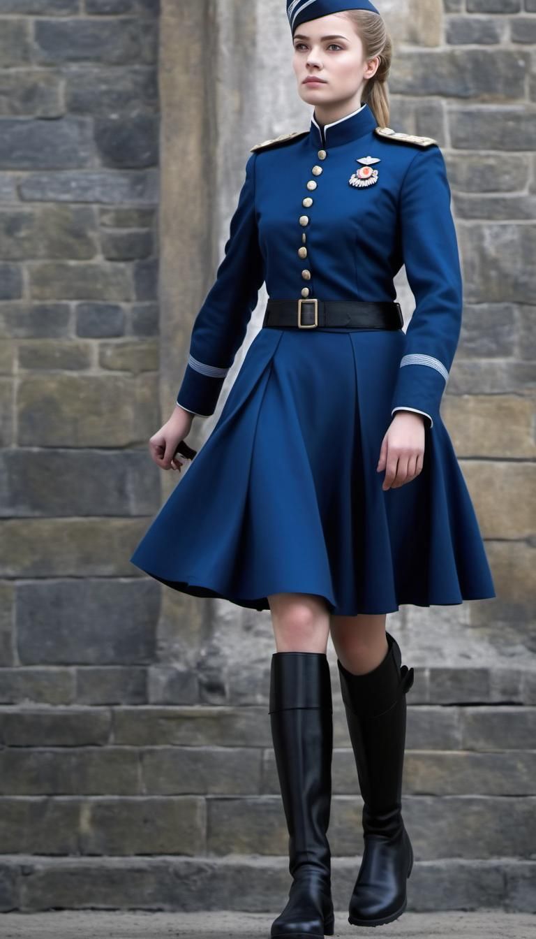 European Female Officer in Blue Dress Uniform