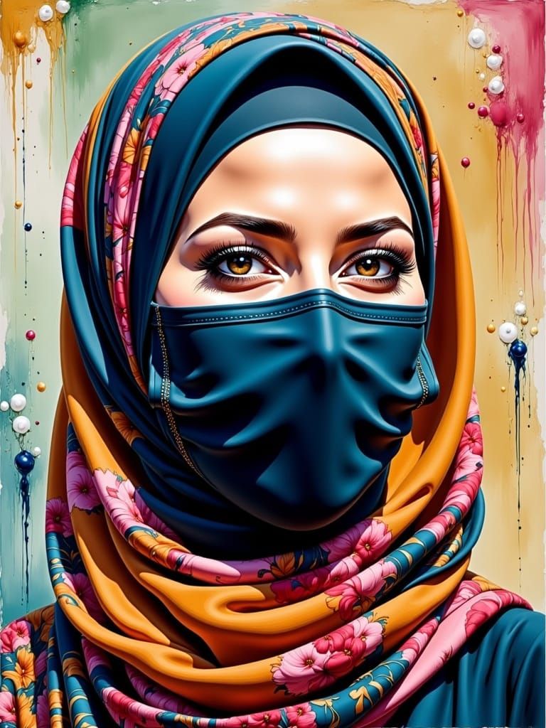 Beautiful Woman in Modest Hijab and Facemask