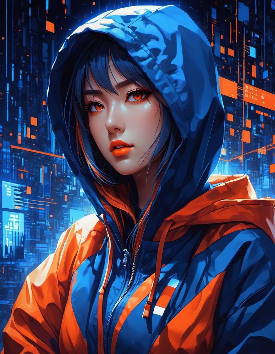 Anime Portrait with Binary Code Effect