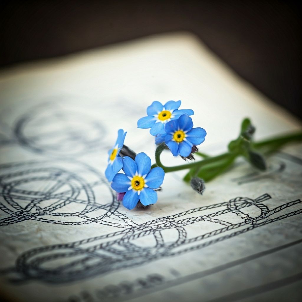 Forget-Me-Not Among Knot Diagrams: Watercolor Illustration