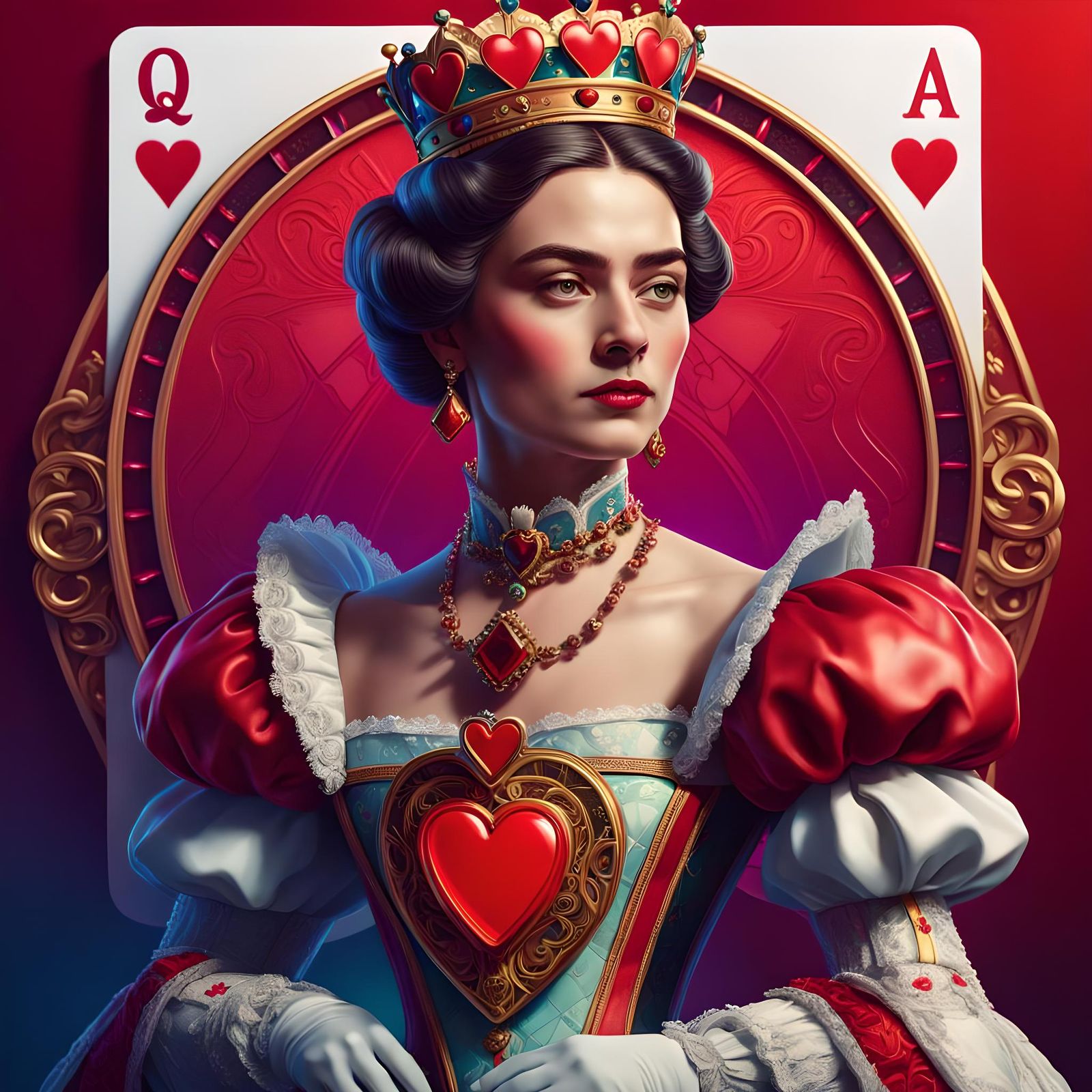 Victorian Queen of Hearts Hyperrealistic Portrait