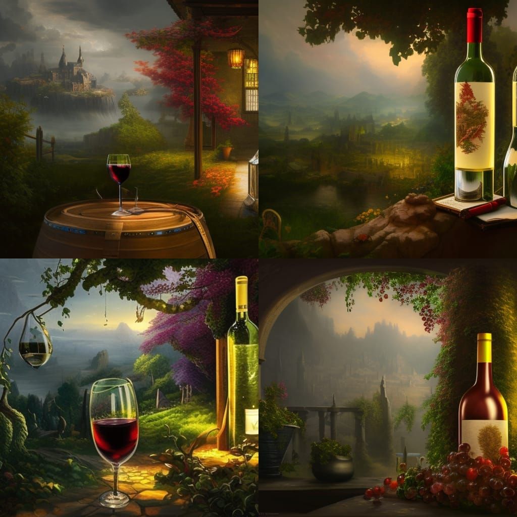 Wine Glasses in Detailed Garden Scene
