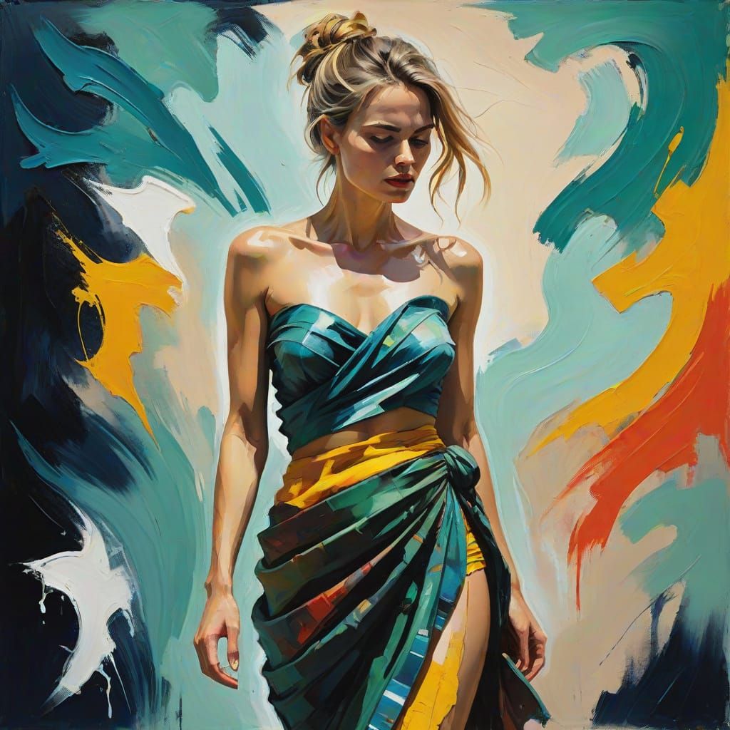 Bold Expressionist Portrait of a Woman in Silk Sarong