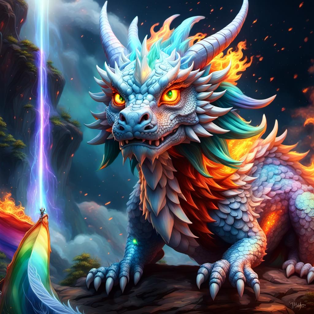 Rainbow Fire Dragon in Opulent 3D Rendering
