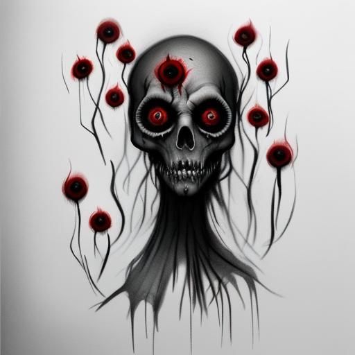 Nightmare Dark Fantasy: Minimalist Charcoal Horror Sketch