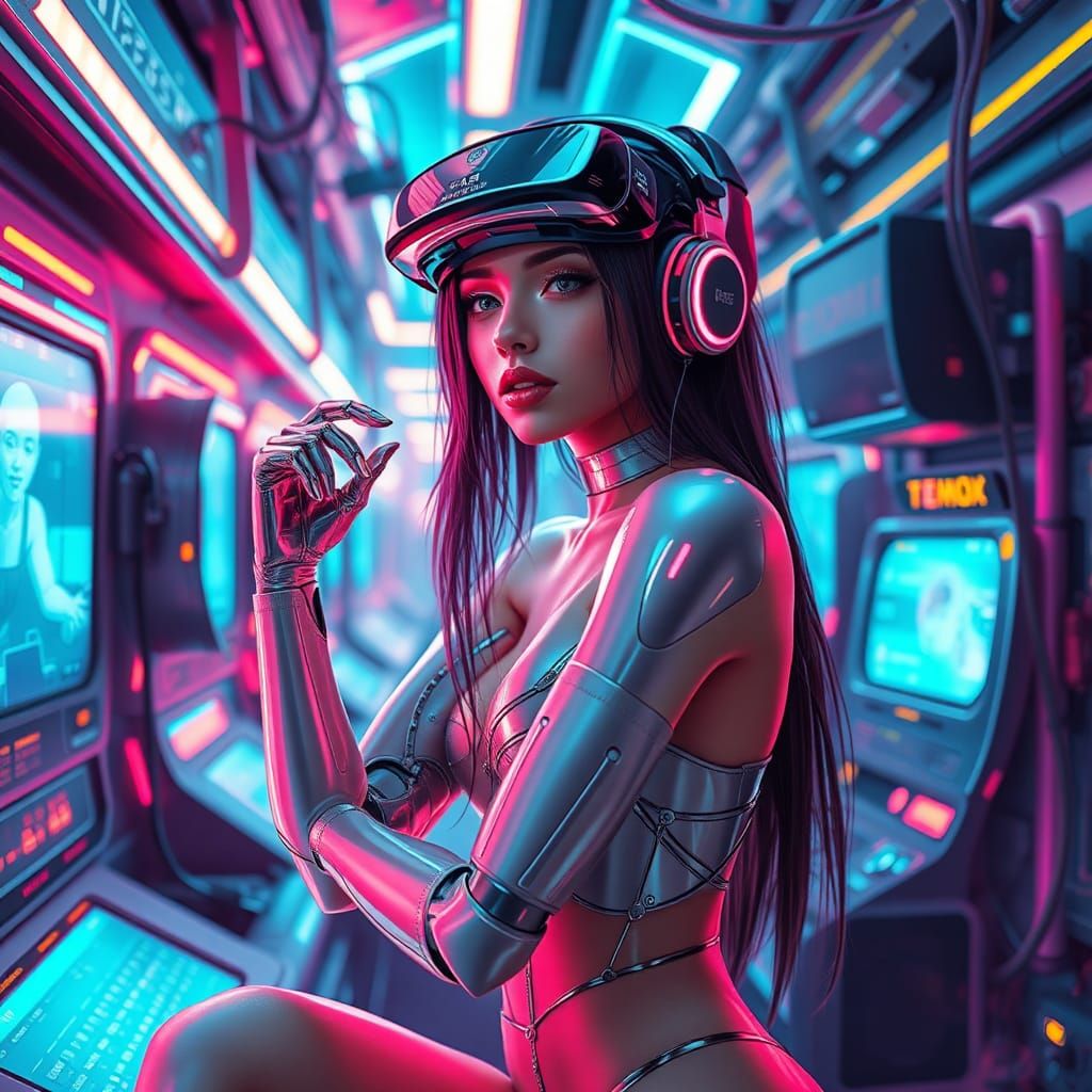 Cyberpunk Cam Girl in Virtual Reality