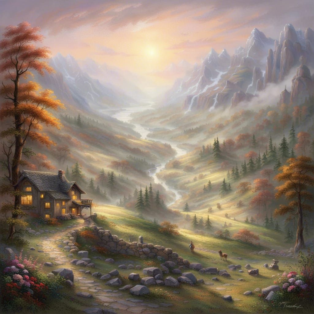 Ethereal Valley Landscape in Morning Light