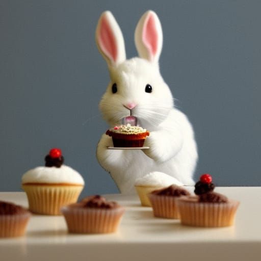 White Rabbit Enjoys Cupcake