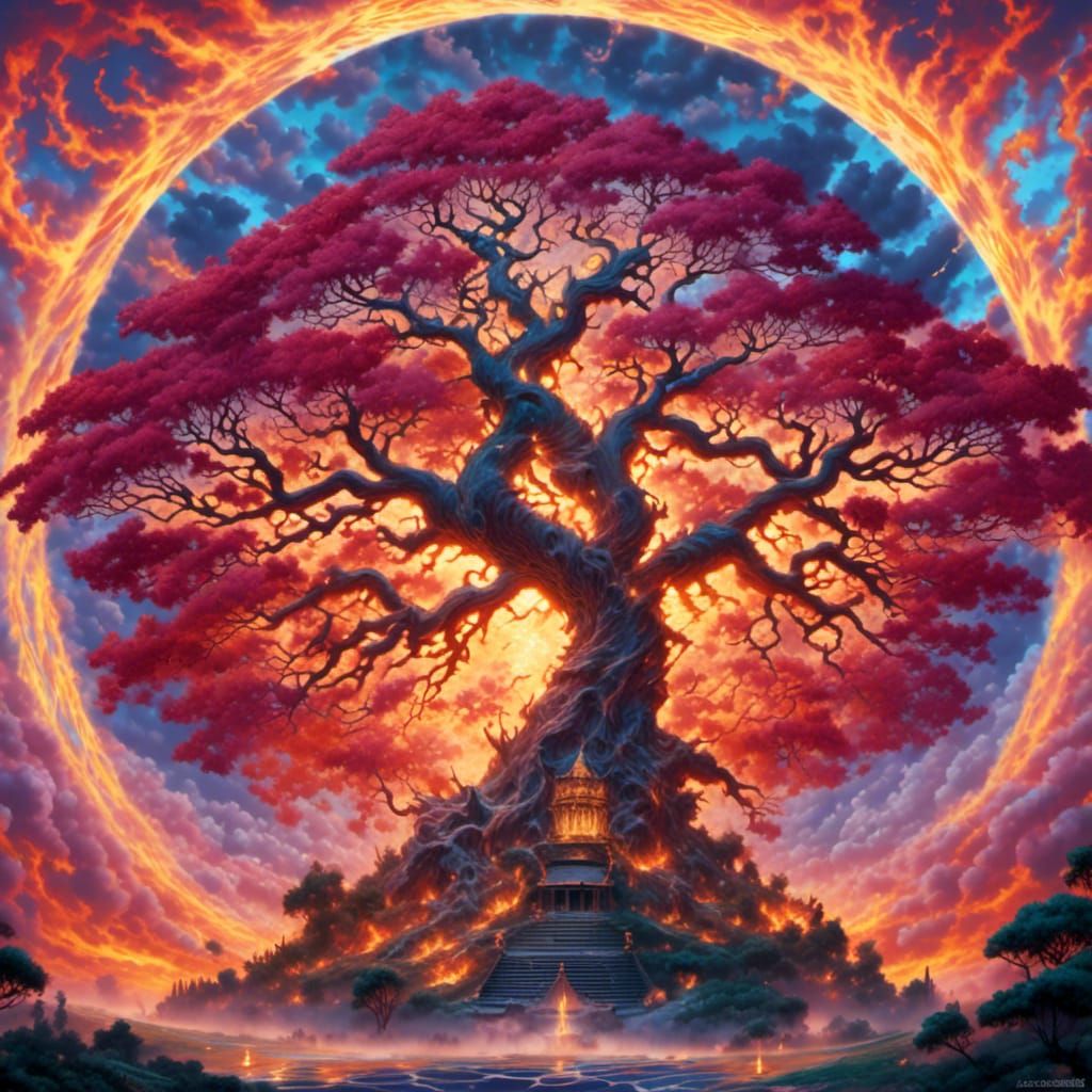 Burning Tree: Holographic Astral Cosmic Illustration