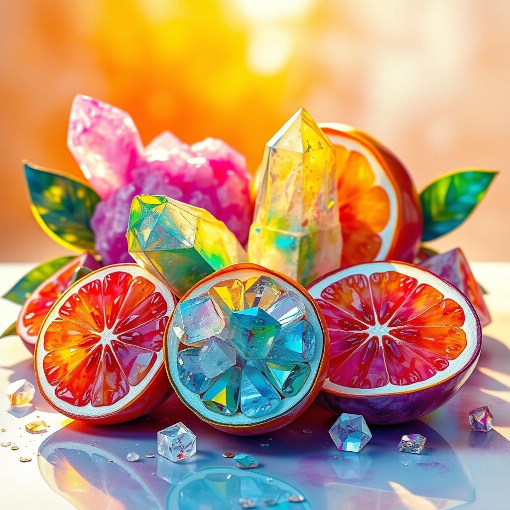 Iridescent Crystal Fruit Still Life in Watercolor