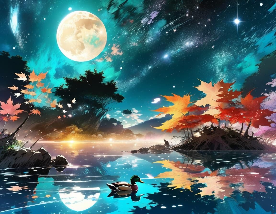 Enchanted Duck Lagoon in Manga Style