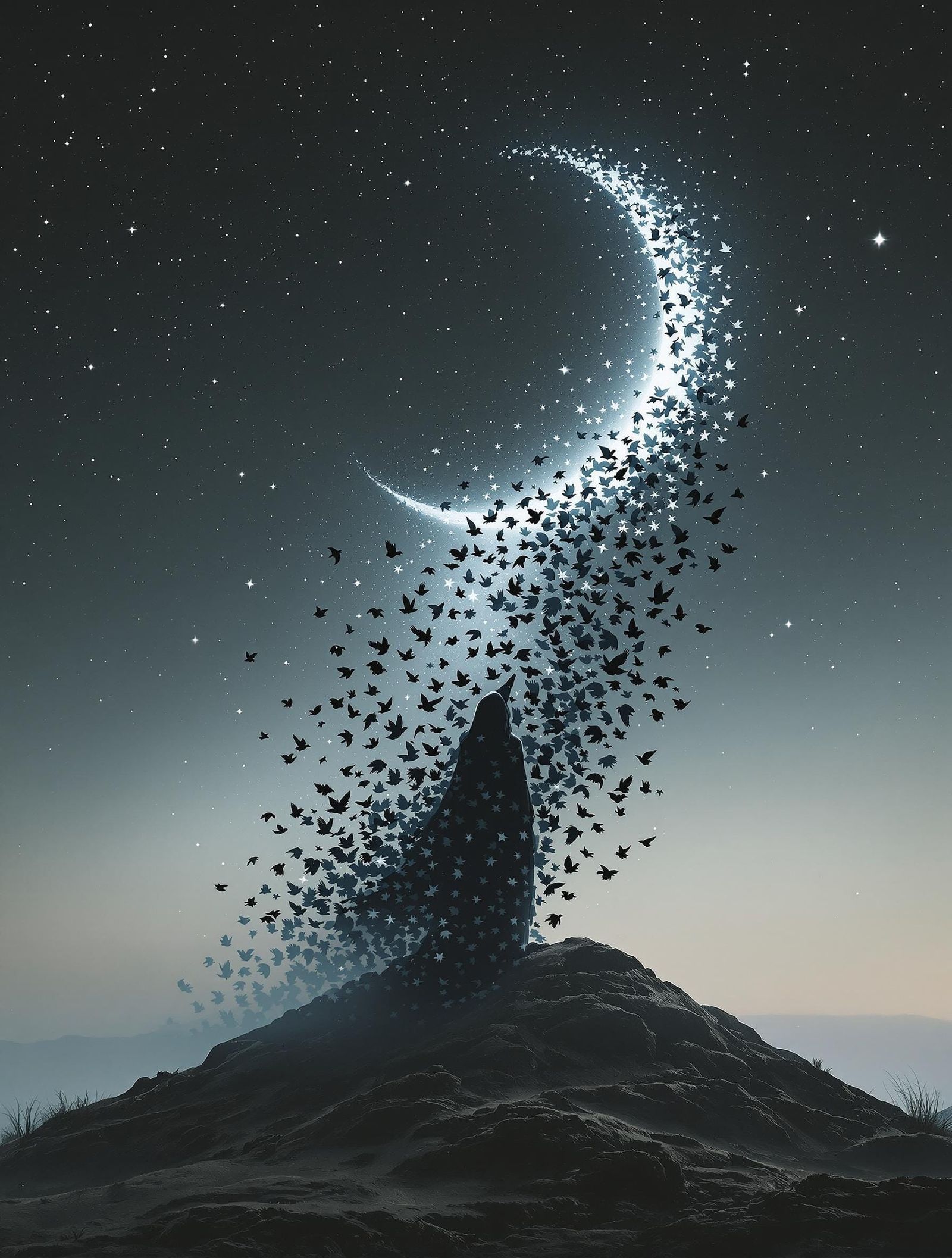 Ethereal Witch Transformation into Ravens