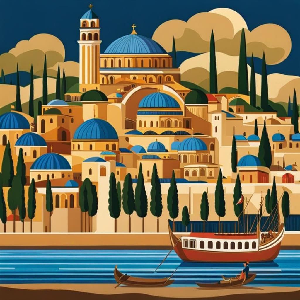 Byzantium Constantinople in Naive Art Style