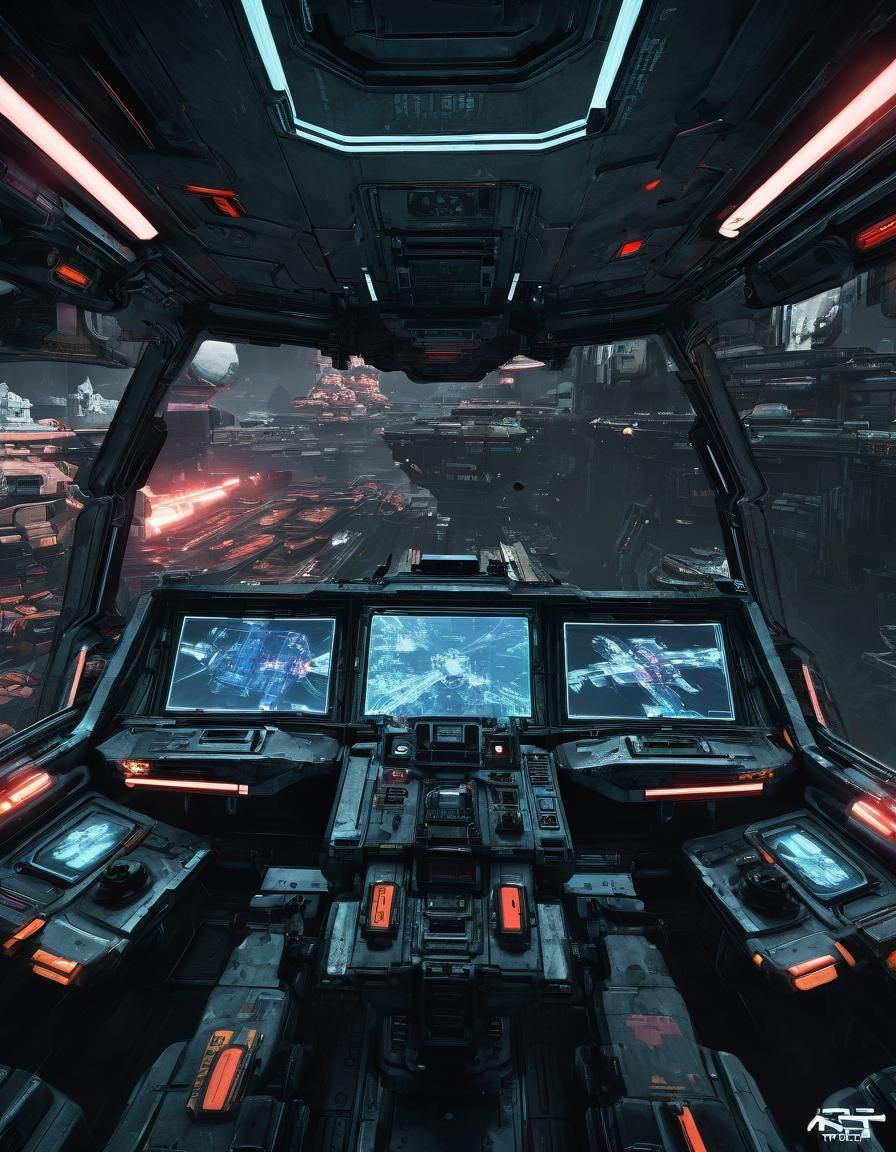 Futuristic Mech Cockpit with Neon HUD