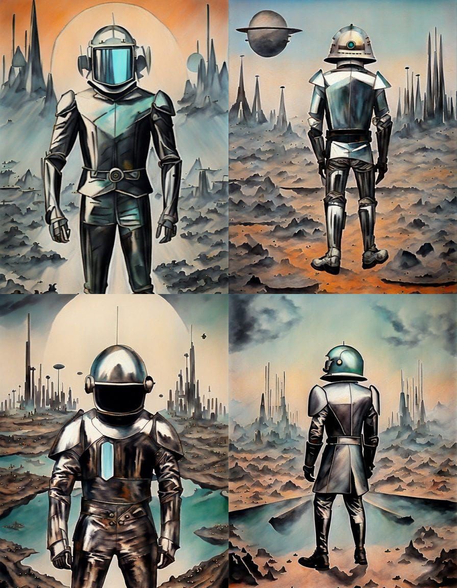 Dystopian Future: Bosch-Inspired Time Traveler