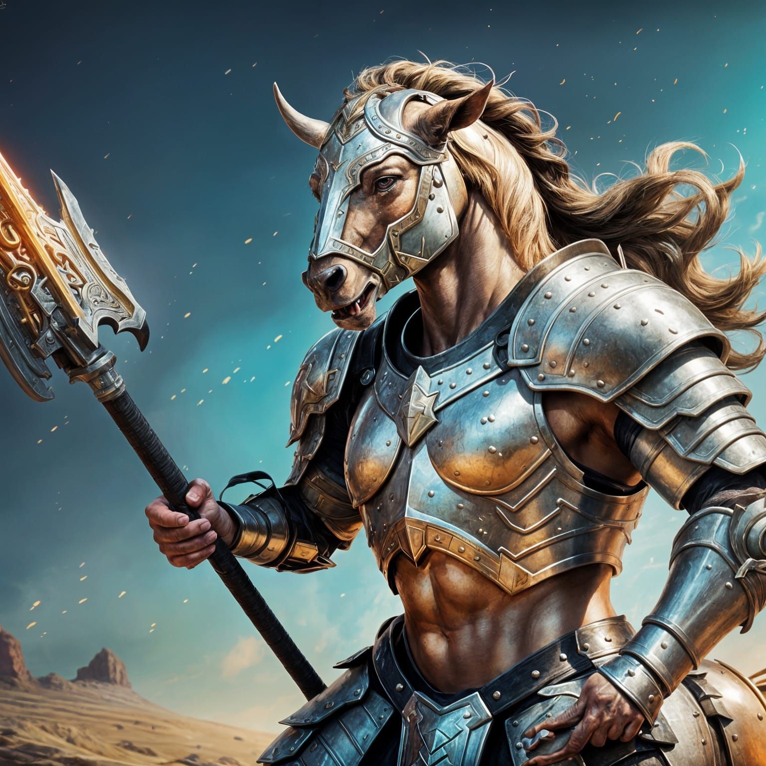 Armored Centaur in Heroic Battle Pose