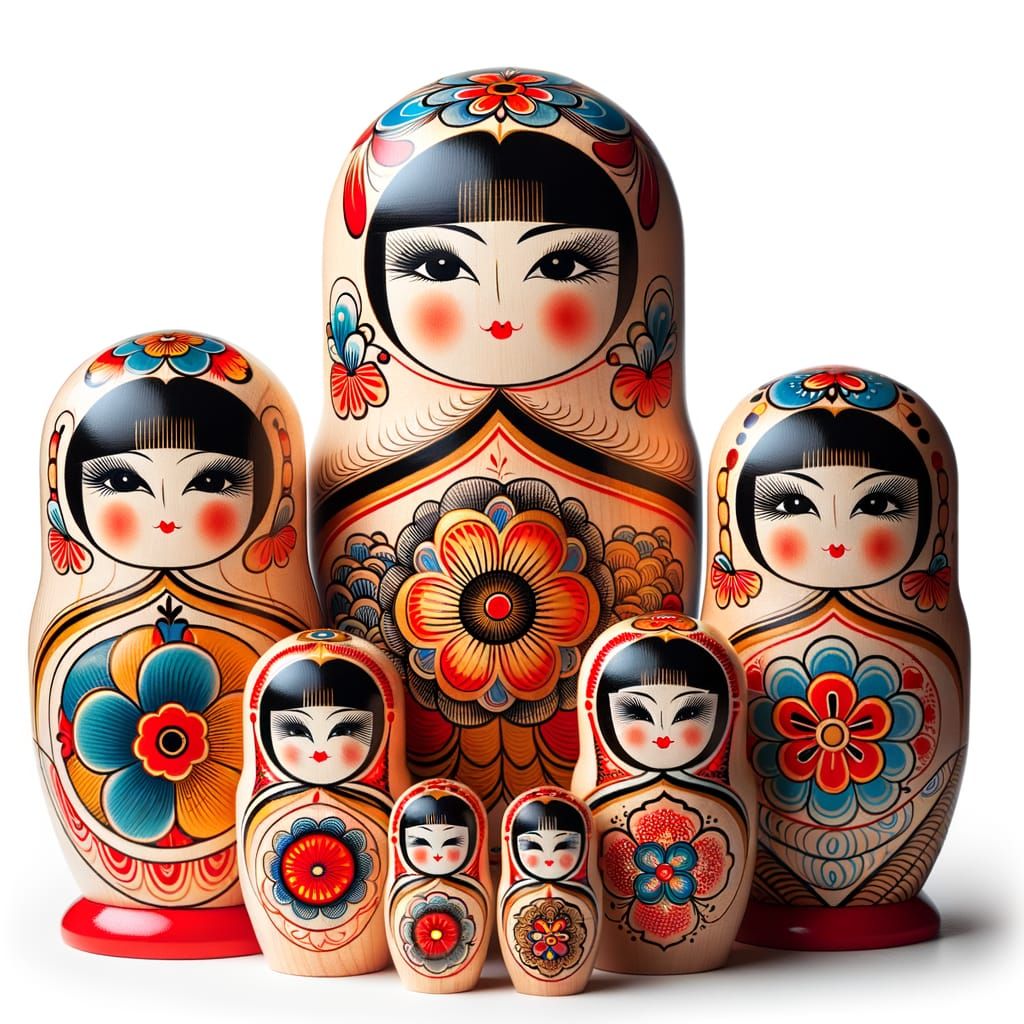 Vibrant Kokeshi Dolls with Geometric and Floral Designs