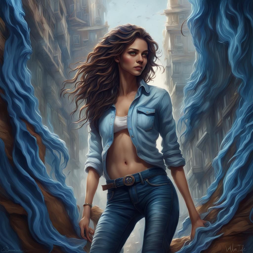 Happy Brunette Woman in Detailed Matte Painting