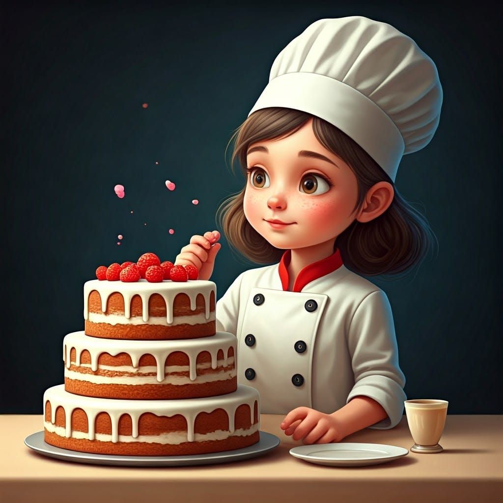 Cute 3D Girl in Chef Hat Makes Stunning 3-Tier Cake