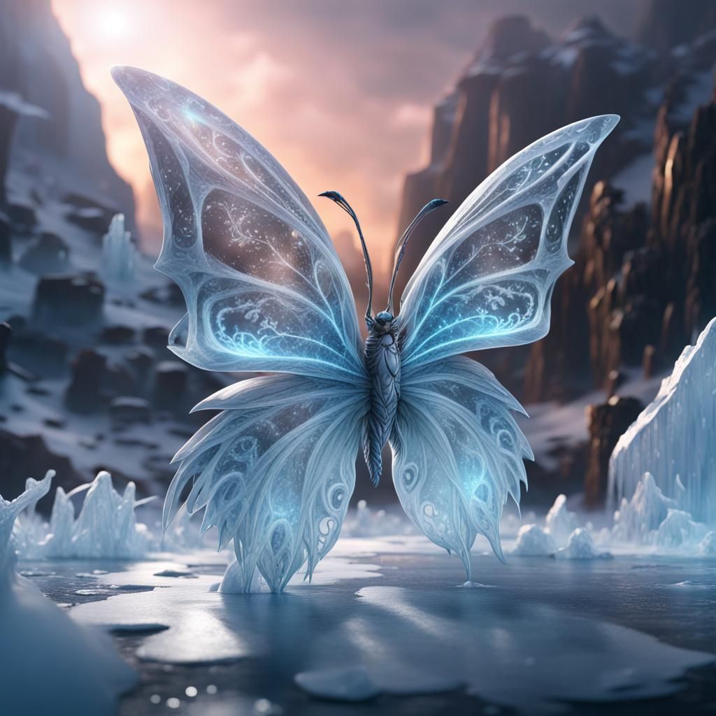 Detailed Ice Butterfly Concept Art in 8K