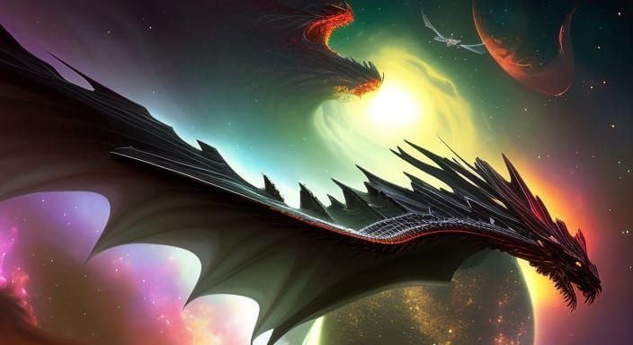 Galactic Black Dragon in a Dark Fantasy Style