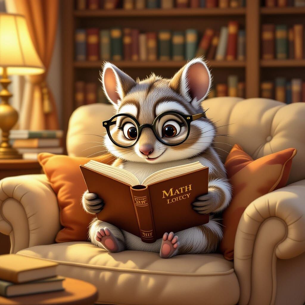 Numbat Reads Math Book in Cozy Living Room Illustration