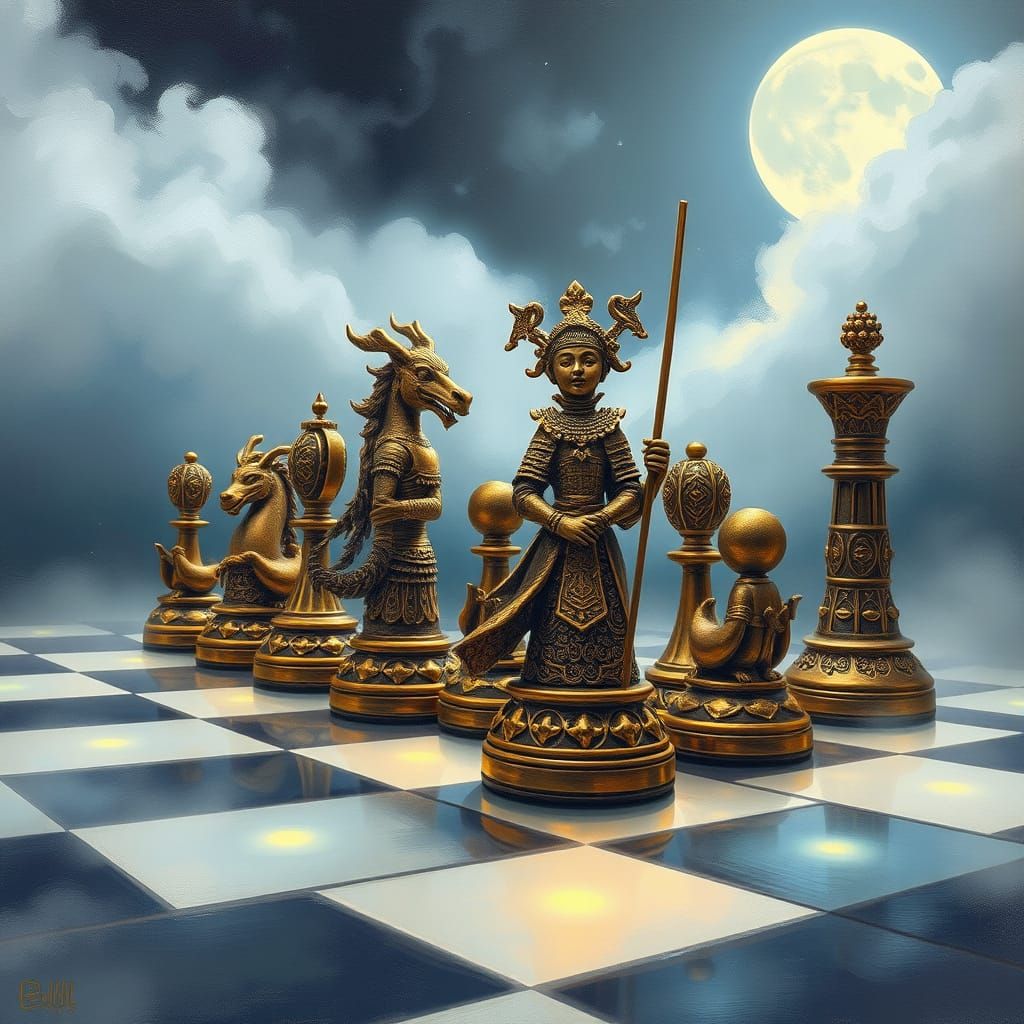 Fantasy Chess Pieces in Whimsical Japanese Samurai Style