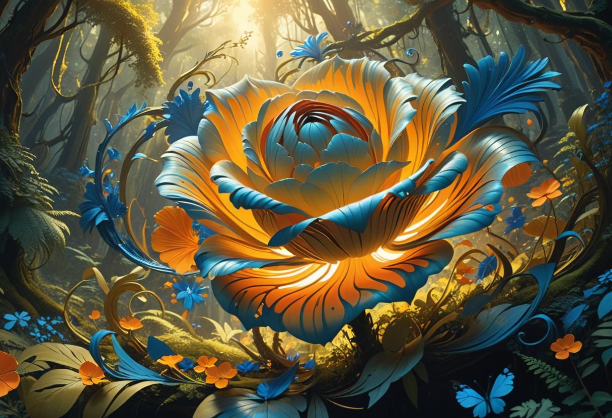 Mystical Flower in Forest, Fantasy Concept Art