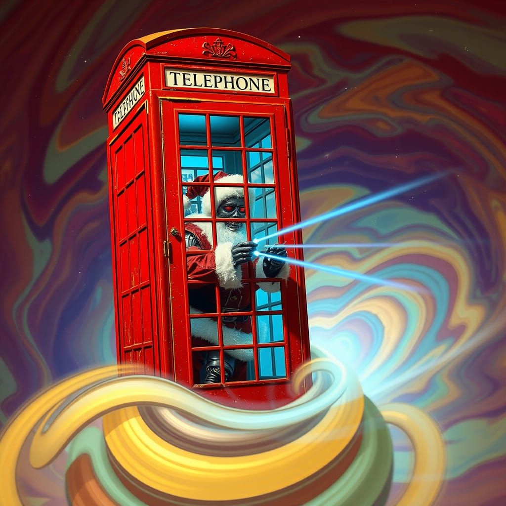 Psychedelic London Phone Booth atop Swirling Vortex