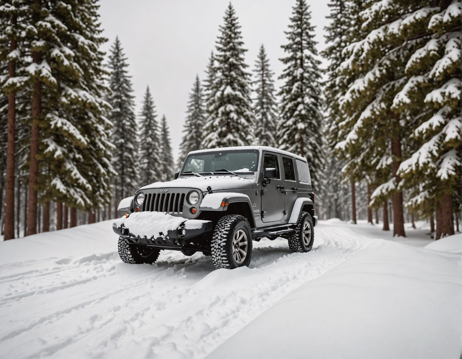Jeep Covered in Snow: Hyperrealistic Cinematic Scene