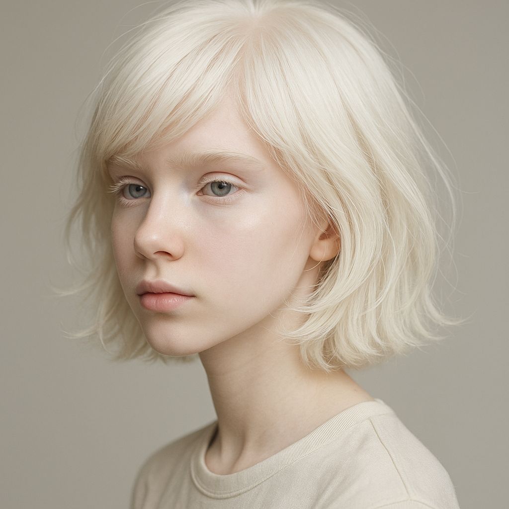 Albino Girl Portrait with Gray Eyes and White Hair