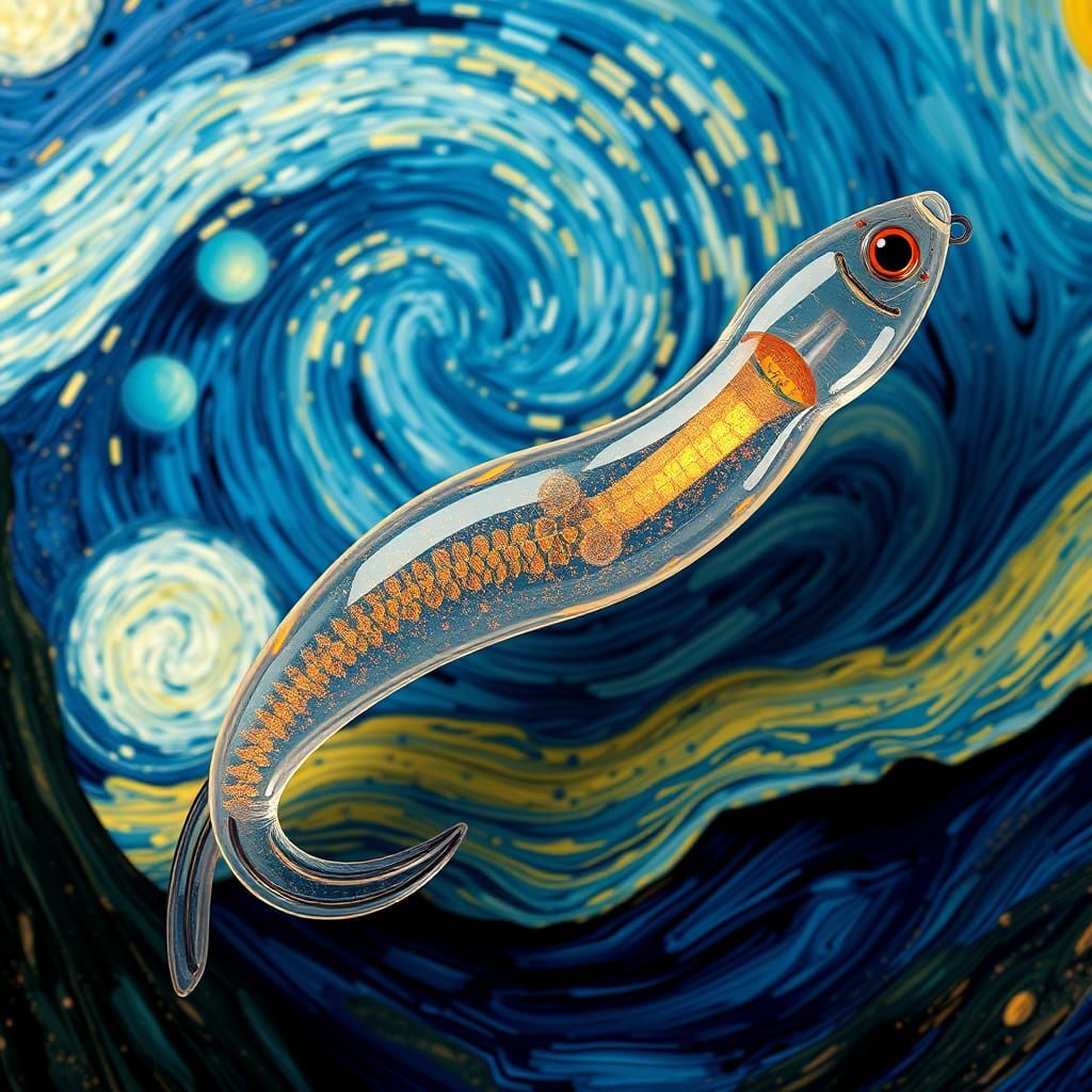 Translucent Rubber Worm in Van Gogh Style