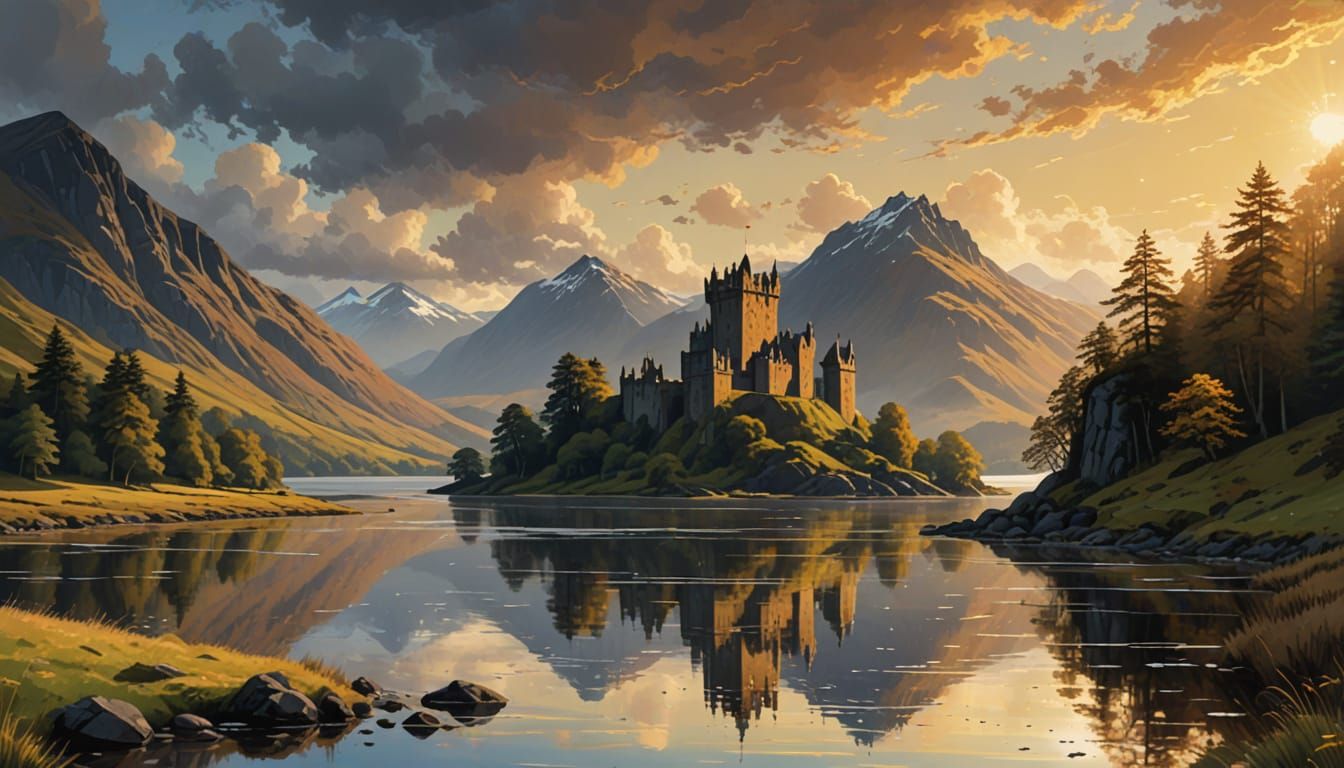 Loch Ness Monster in Scottish Highlands, Digital Painting
