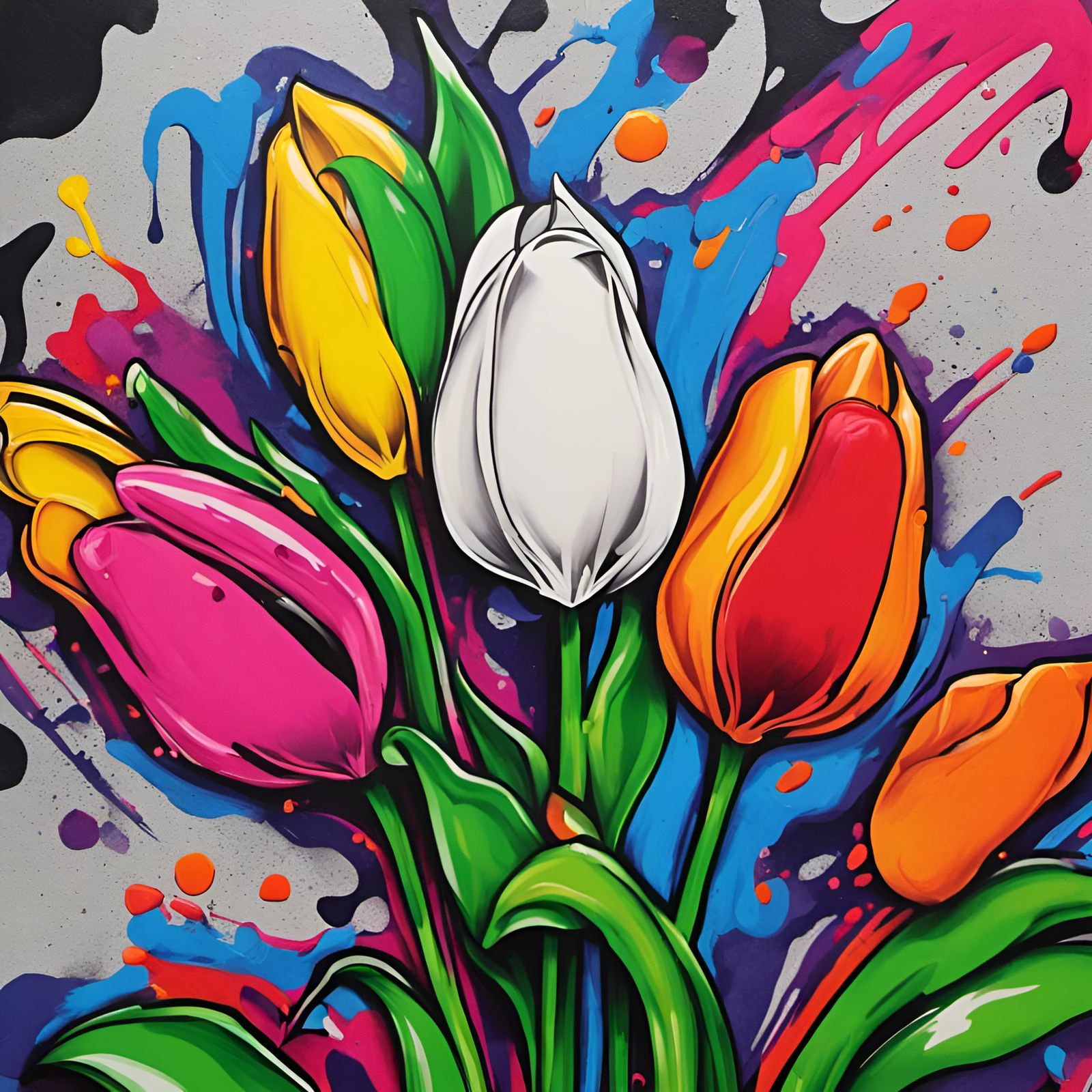 Colorful Graffiti Art of Tulip, Hyacinth, and Rose