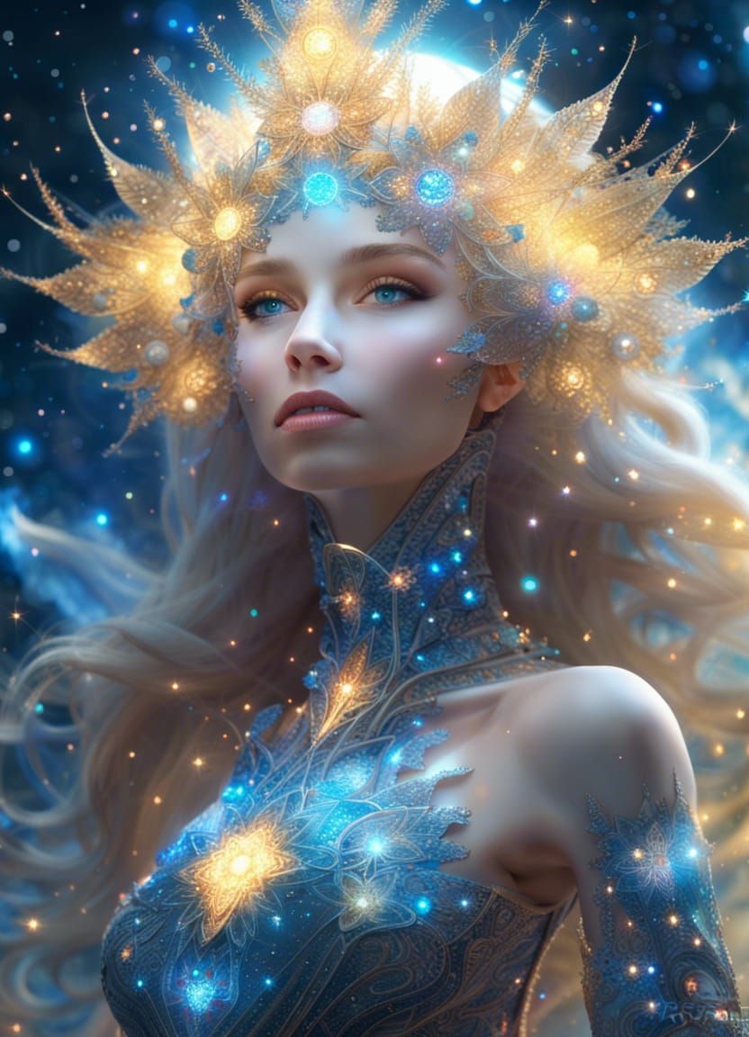 Celestial Princess in Gold Dress, Fractal Art