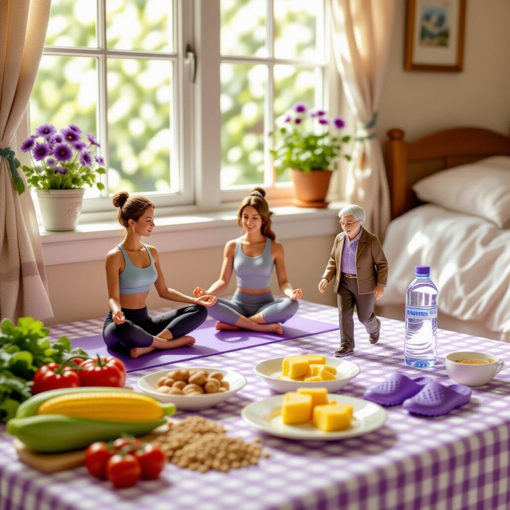 Miniature People Enjoying Healthy Morning Routine