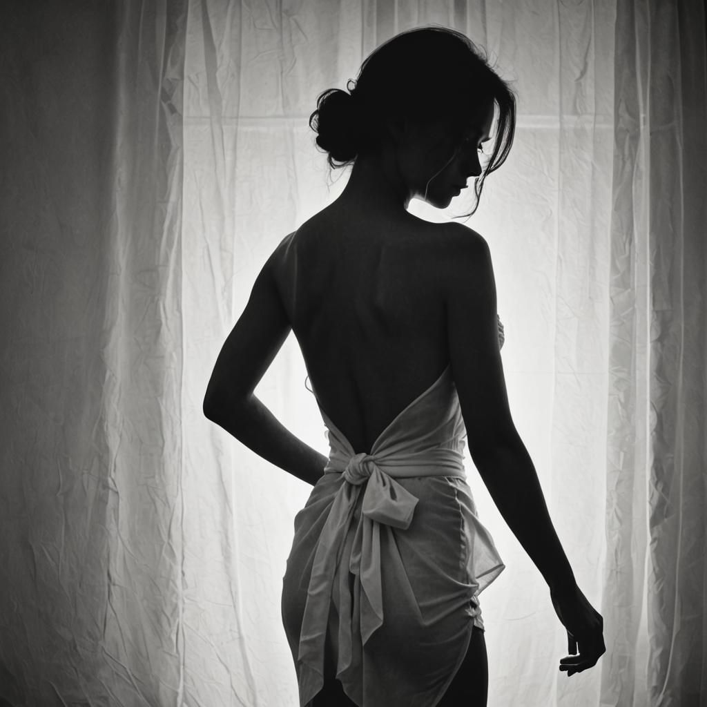 Elegant Silhouette of Woman Undressing, Black and White