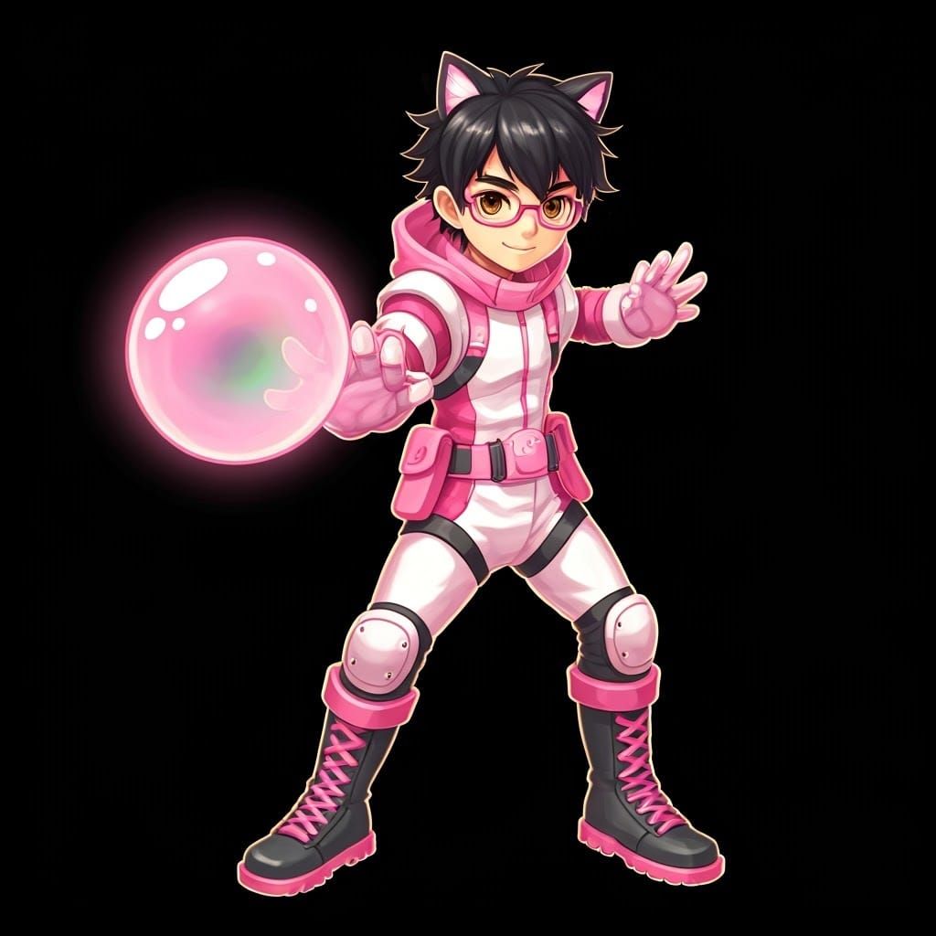 Anime-Style Hero Unleashes Rainbow Bubblegum