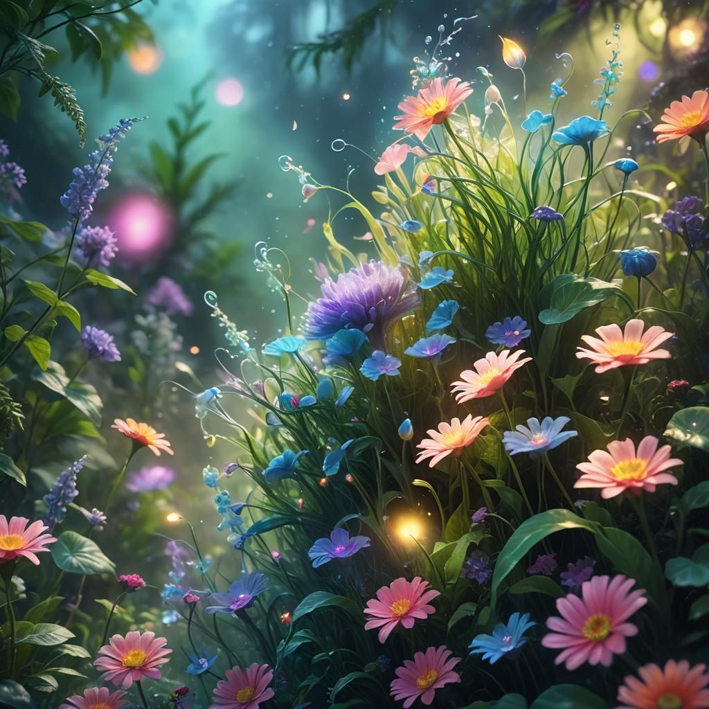 Ethereal Being in Lush Fantasy Landscape