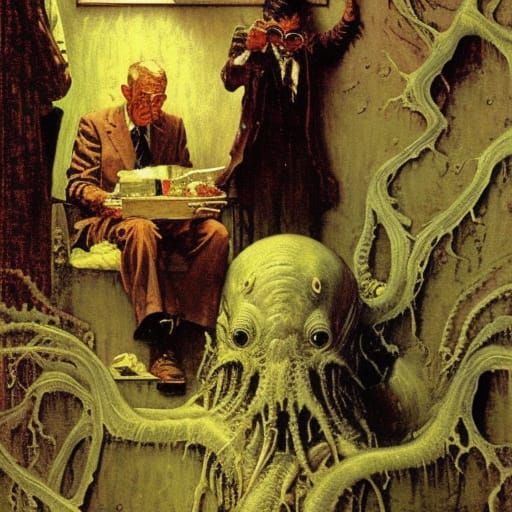 Cthulhu in R'lyeh as Norman Rockwell Painting